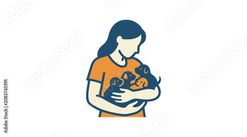 Tableau sur toile Woman holding a cute dog.