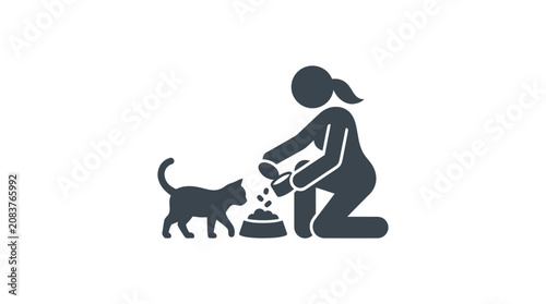 Εκτύπωση καμβά Woman Feeding Cat Pet Food.