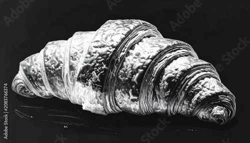 Monochrome croissant illustration on a black background.