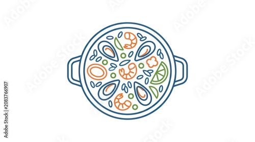 Bild auf Leinwand Colorful seafood paella cooking pot.