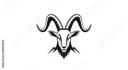 Canvas Print Goat head with curved horns.