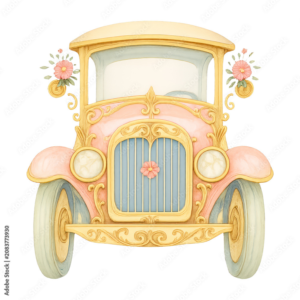 Obraz premium PNG Vintage floral car illustration