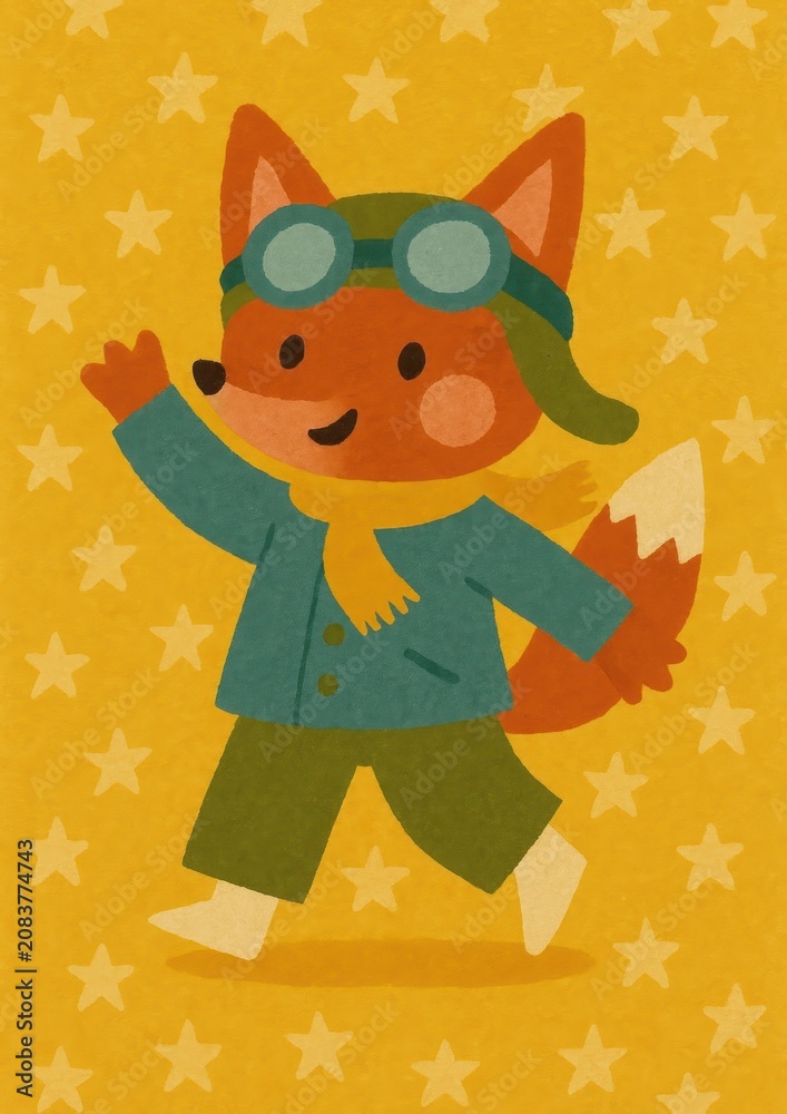 Fototapeta premium Cute fox pilot illustration
