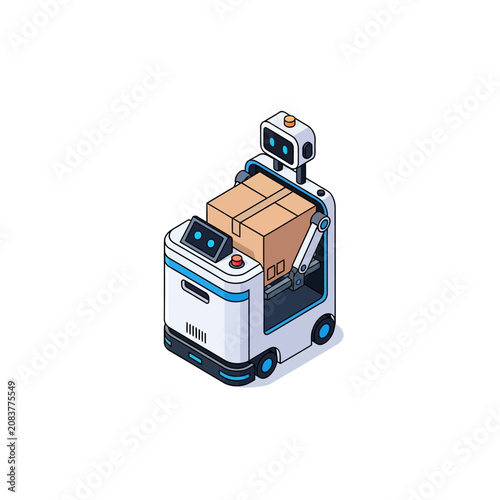 Fotografie Autonomous delivery robot carrying cardboard boxes.