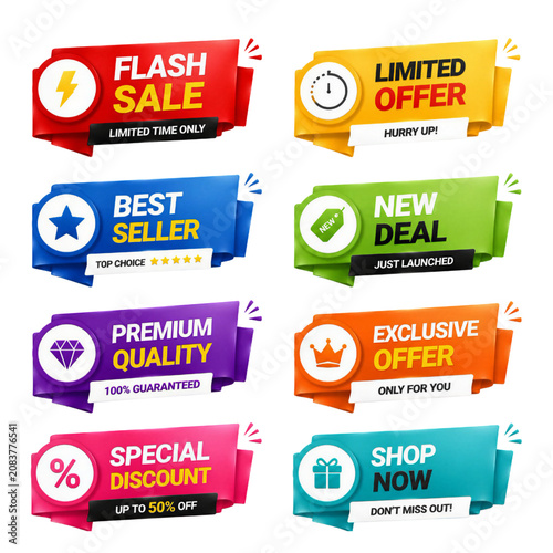Promotional Sale Badge and Ribbon Set for Ecommerce Marketing UI Elements Collection