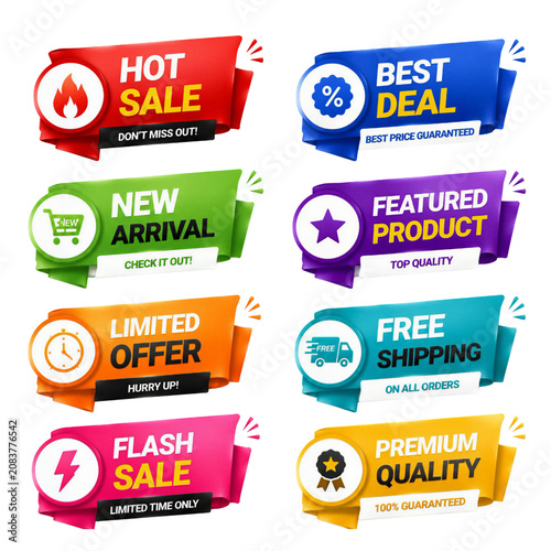Promotional Sale Badge and Ribbon Set for Ecommerce Marketing UI Elements Collection