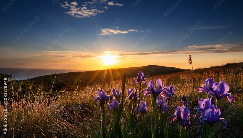 Naklejka premium Wild Irises Against The Sunset
