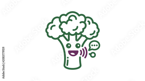 Fotografie Cartoon Broccoli Character Talking Smiling.