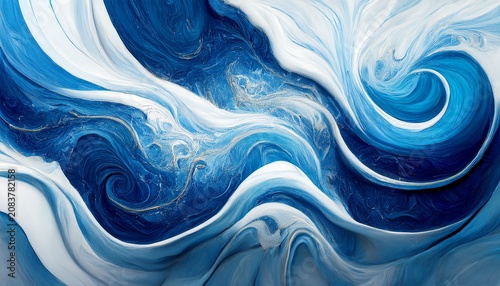 Abstract Marble Texture Fractal Background In Blue And White Colors Fantasy Digital Art D Rendering