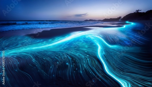 Blue Bioluminescent Water Waves At The Beach