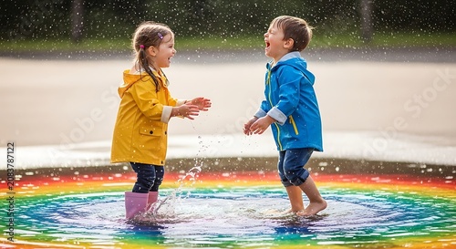 Two children enjoying a sunny day by the water.