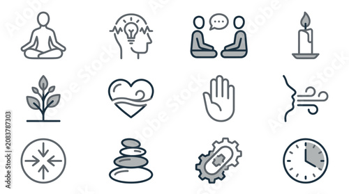 Schilderij op canvas Mindfulness icons for meditation and relaxation.