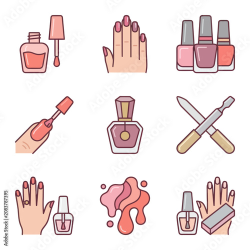 Nail polish bottles and hands.