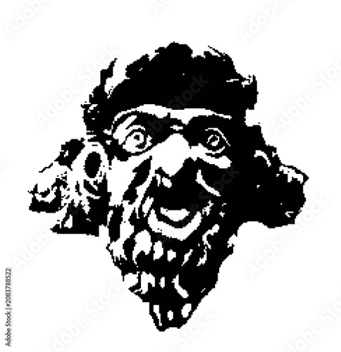 Tableau sur toile Pixel Art Faun Mascaron Grotesque Face Relief Vector