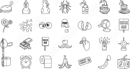 Foto Illustration set featuring various prank objects and funny items used for april