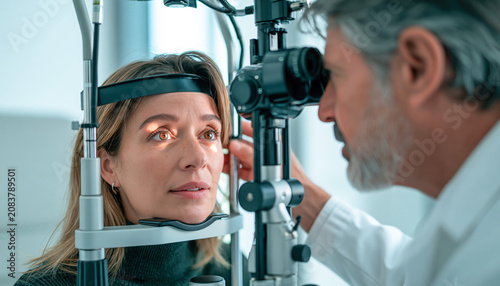 Woman receiving eye examination medical clinic