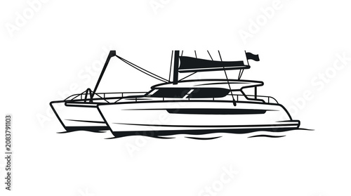 Modern Catamaran Yacht Sailing on Water, Luxury Boat Illustration