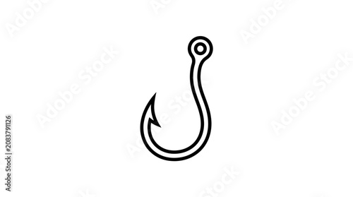 Simple Fishing Hook Icon, Minimalist Outline Design, Isolated on White Background