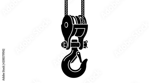 Industrial Crane Hook Lifting Mechanism Isolated on White Background