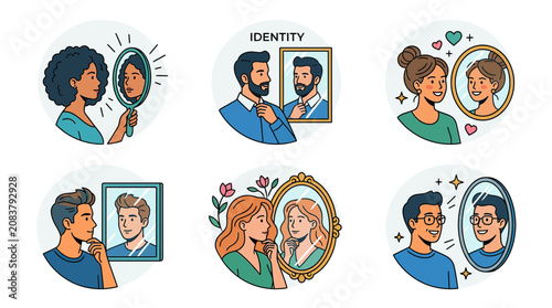 Bild auf Leinwand Self-discovery and Identity Exploration Through Mirrors - Diverse People