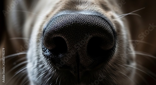 Macro close up of a black dog nose