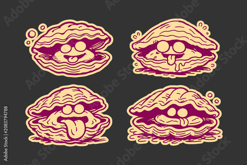 Foto Clam character set featuring four funny hand drawn mollusks with expressive eyes