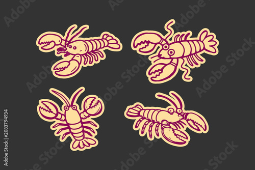 Foto Lobster illustration set featuring four cute cartoon crustaceans in a hand drawn