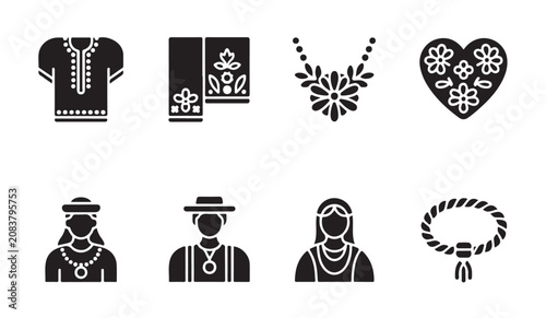 Tableau sur toile Folk embroidery and traditional cultural fashion elements collection in flat vector style