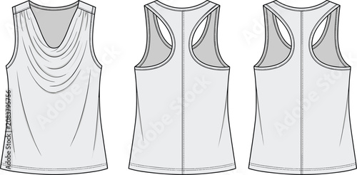 Φωτογραφία Women cowl neck tank top fashion technical sketch vector template front and back