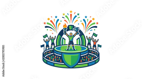 Tableau sur toile Trophy Cup with Celebrating People.