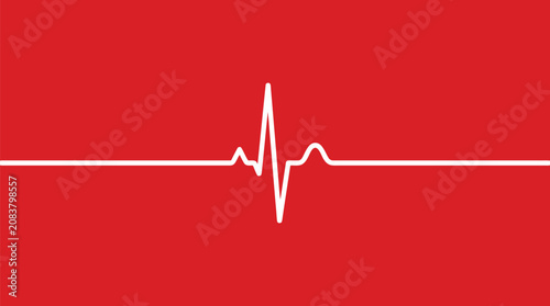 Quadro su tela Heartbeat wave rhythm flows across a solid red background in a stark white line to symbolize critical medical status or sudden emergency