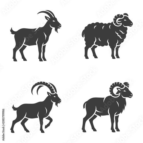 Foto Black goat and ram animal silhouettes.