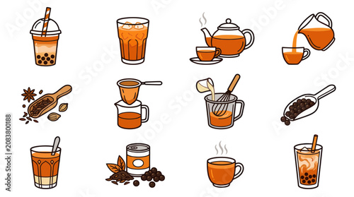 Foto Chai tea latte drink and spices.