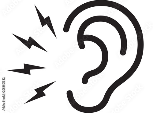 Photos Ear Hearing Icon with Sound Waves and Lightning Bolts Symbolizing Sudden Noise o