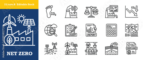 Fotografía Environmental auditing line icons for carbon neutrality and greenhouse gas report tracking
