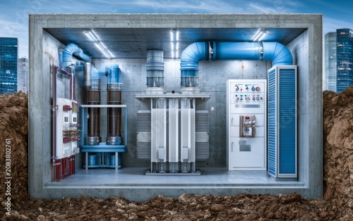 Underground Electrical Transformer Vault with Modern Equipment in Urban Environment