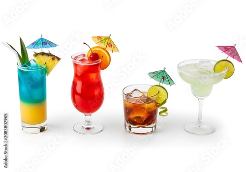 Colorful tropical fish in cocktail glasses with umbrellas