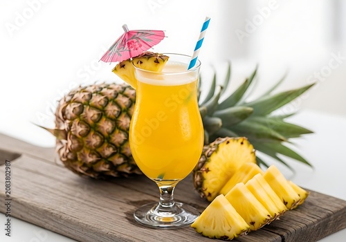 Colorful tropical fruit drink with kiwi and pineapple pieces