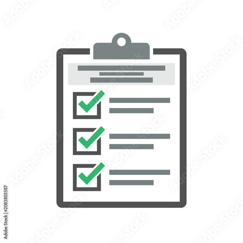 Tableau sur toile Clipboard with a checklist and green checkmarks, task completion and organizatio