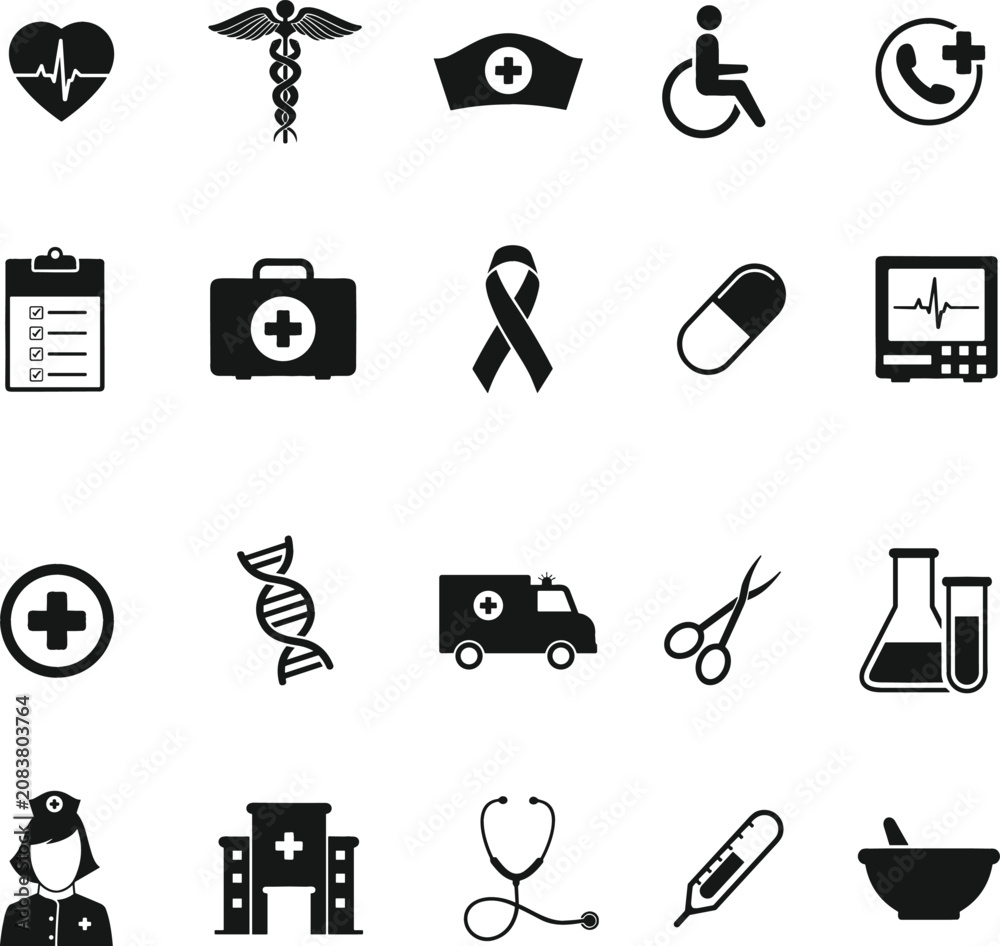 Fototapeta premium Medical Icons with Healthcare Symbols and Science Elements in Clean Flat Design