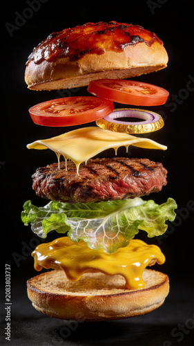 Image of a delicious, layered burger

