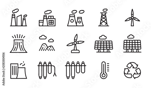 Fotografie Energy production and power generation icons for renewable and traditional source systems