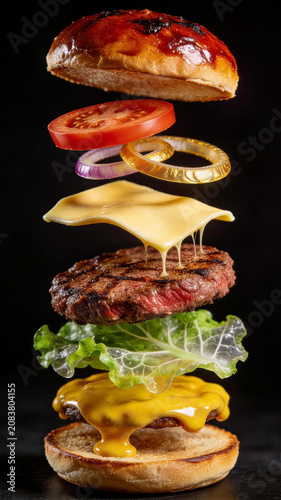 Image of a delicious, layered burger

