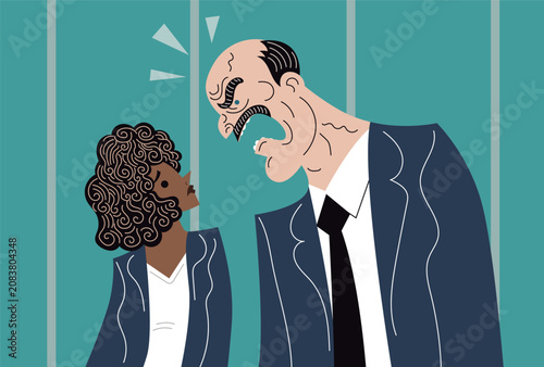 Fotografía racist office manager yelling at a black employee