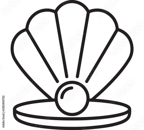 Schilderij op canvas Bold Black and White Line Art Vector Illustration of a Clamshell Sea Creature Em