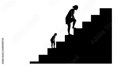 Photos Silhouette of a Child and Adult Woman Climbing Stairs Together