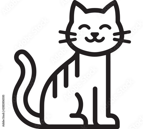 Photography Cat Outline Line Art Illustration with Playful Smile, Whiskers, and Drip Style B