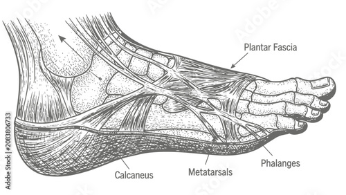 Canvastavla Anatomical Illustration of Human Foot Bones and Plantar Fascia