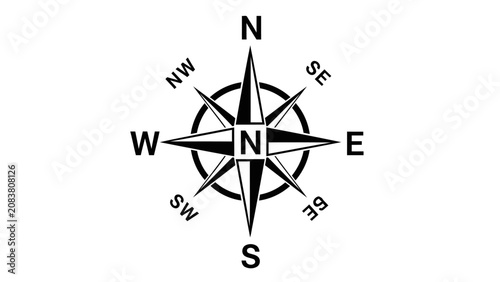 Tableau sur toile Minimalist Black and White Compass Rose Icon Design
