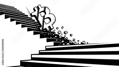 Fotografía Bitcoin Symbol Collapsing Down Staircase Conceptual Illustration